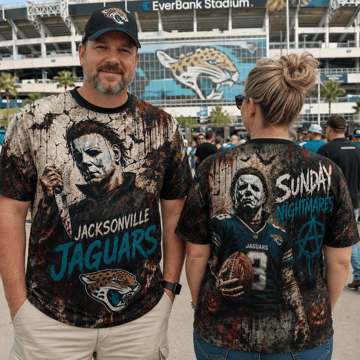 JJ Premium NFL Michael Myers Sunday Nightmares 3D T-Shirt For Horror Football Fans