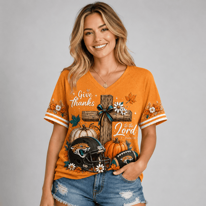 JJ Premium NFL Thanksgiving Faith And Football V-Neck Shirt