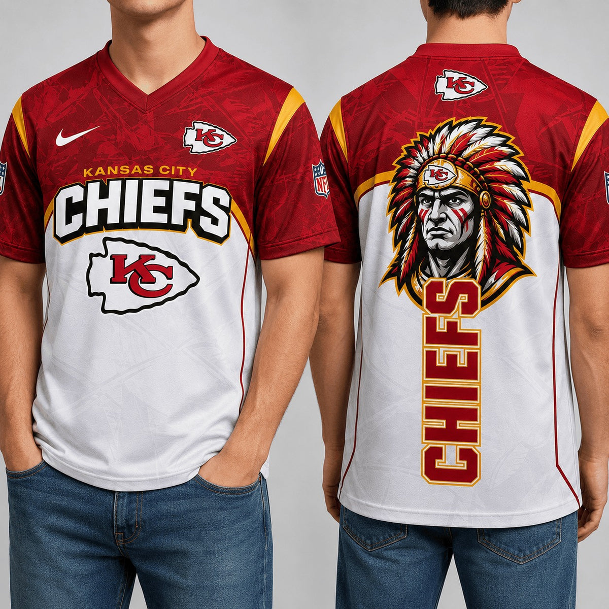 KCC Premium NFL Power Graphic 3D V-neck Shirt