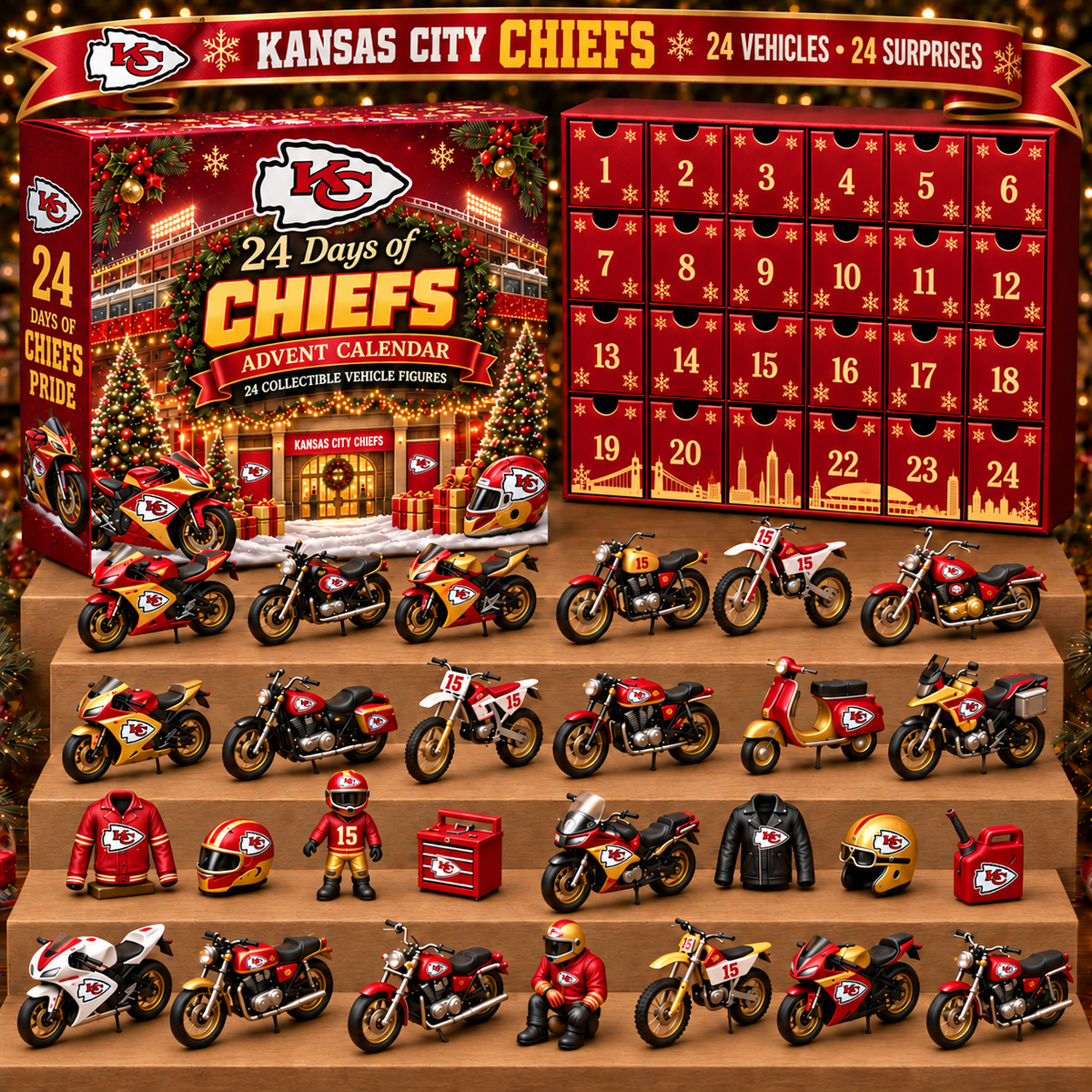 KCC x NFL Personalized 24 Days Of Motorcycles Advent Calendar Blink Box