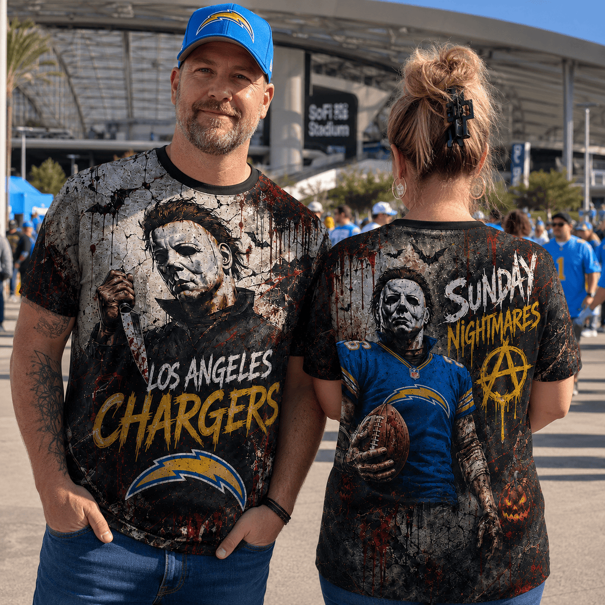LAC Premium NFL Michael Myers Sunday Nightmares 3D T-Shirt For Horror Football Fans