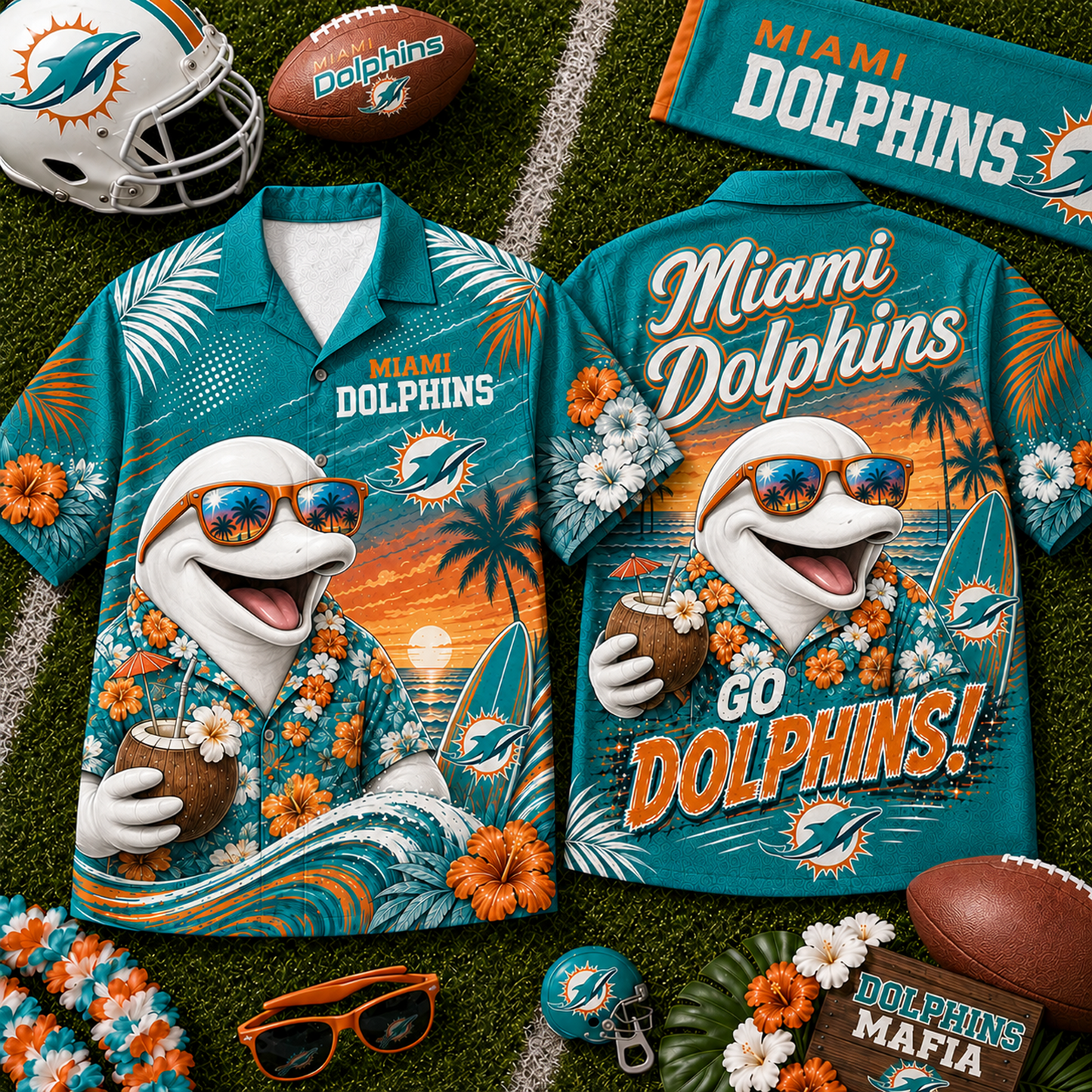 MIA x NFL Premium Beach Vibes Hawaiian Shirt
