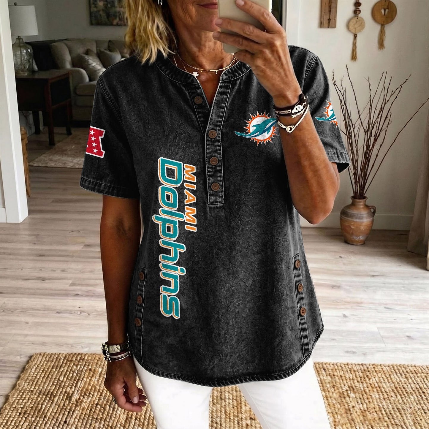 MIA x NFL Women’???s Denim Casual Tops DATND LBN 190526