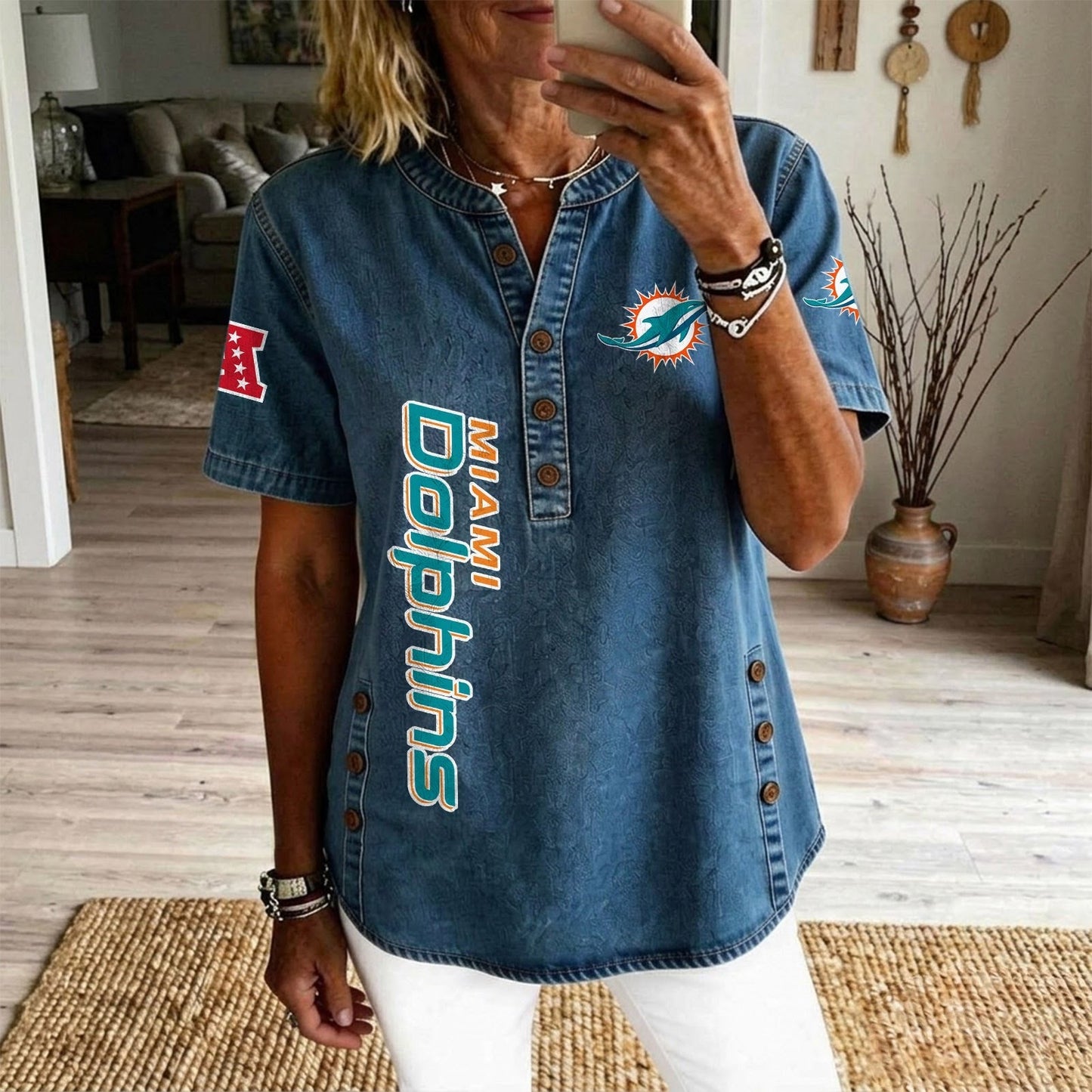 MIA x NFL Women’???s Denim Casual Tops DATND LBN 190526