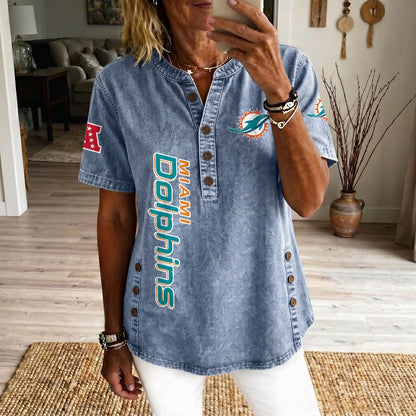 MIA x NFL Women’???s Denim Casual Tops DATND LBN 190526