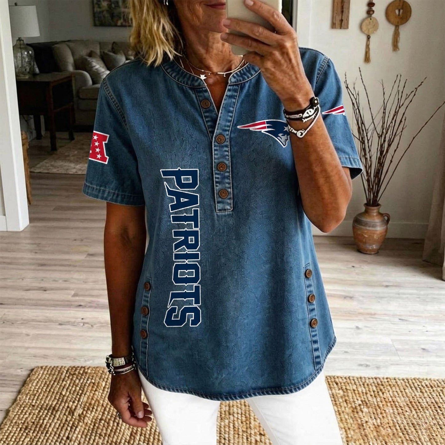 NE x NFL Women’???s Denim Casual Tops DATND LBN 190526