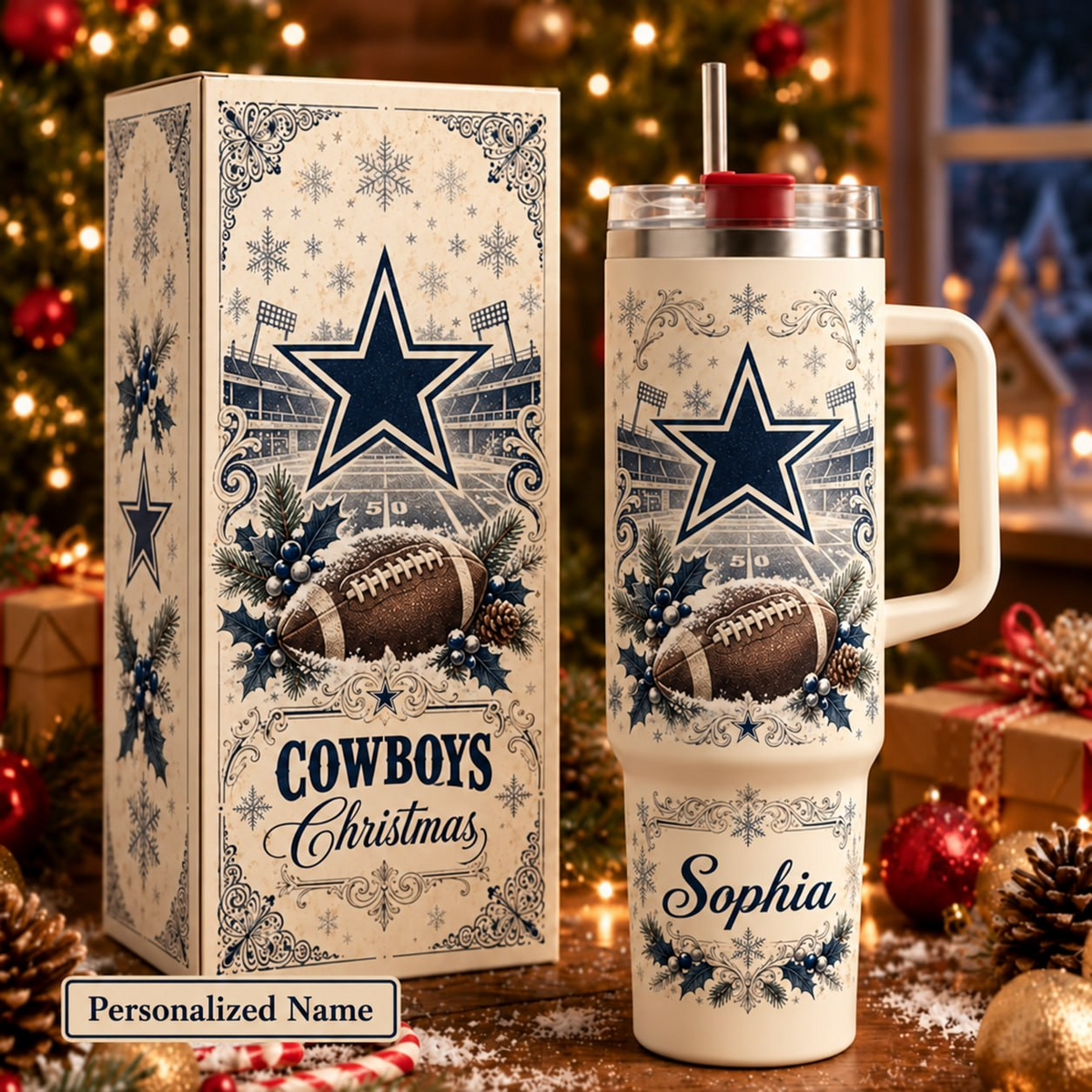 NFL x DAL Christmas Personalized 40oz Tumbler With Straw