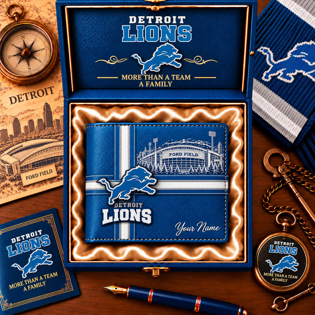 NFL x DET Custom Name Leather Wallet