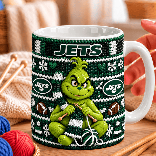 NFL x NYJ Grinch Knitting Coffee Mug