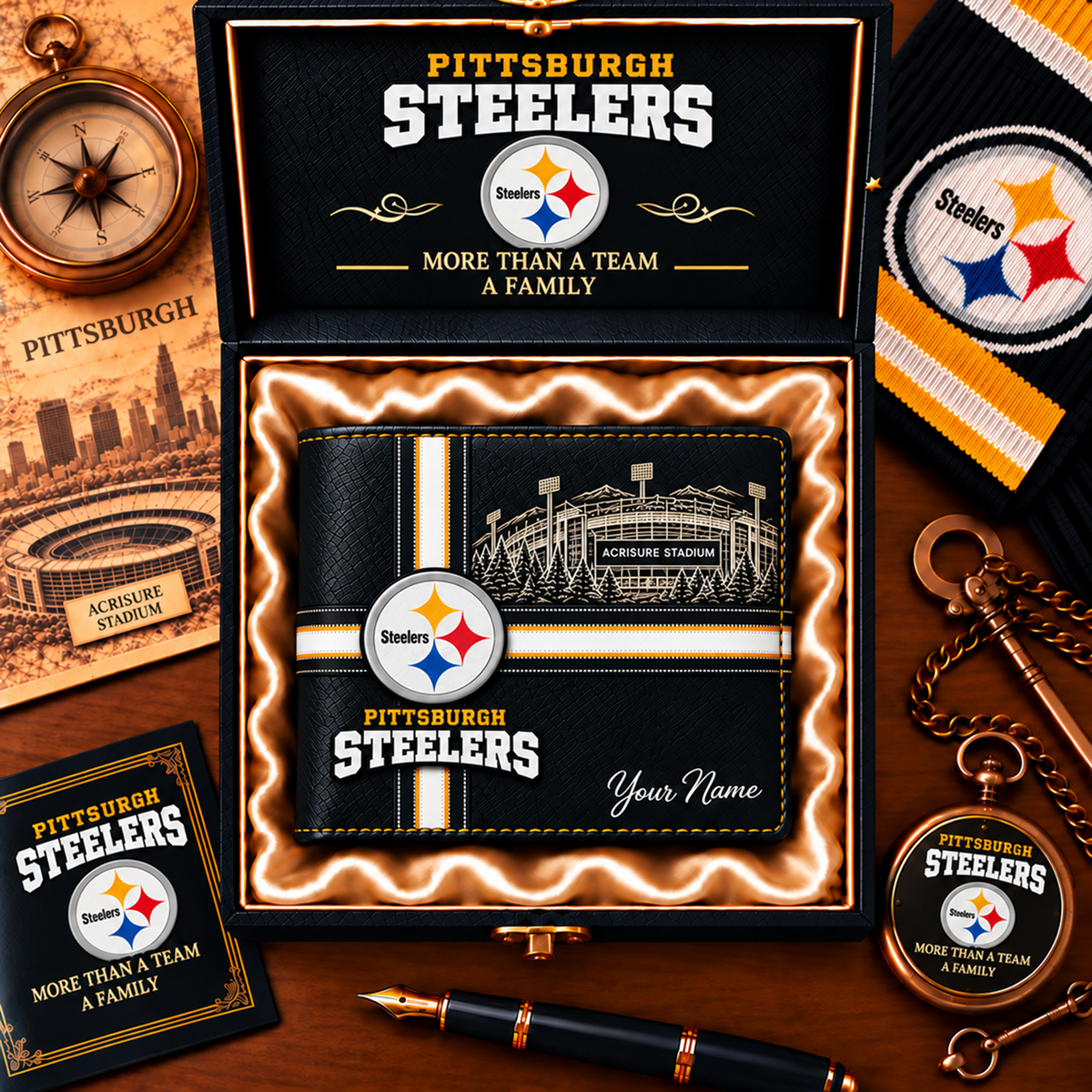 NFL x PIT Custom Name Leather Wallet