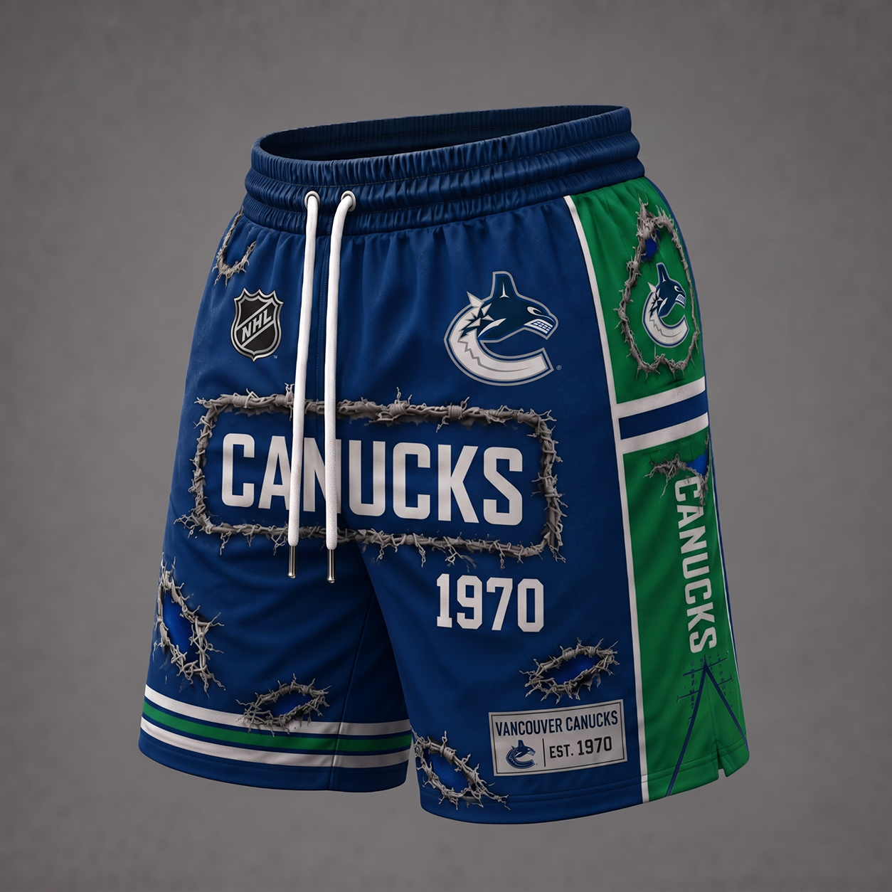 NHL x VAN Distressed Shorts