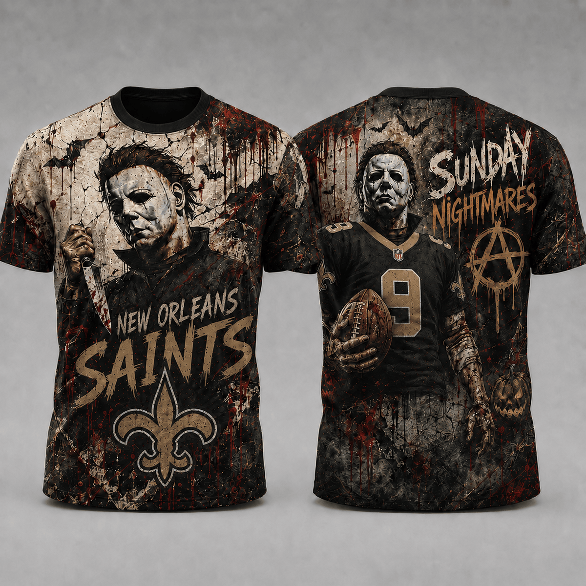 NOS Premium NFL Michael Myers Sunday Nightmares 3D T-Shirt For Horror Football Fans
