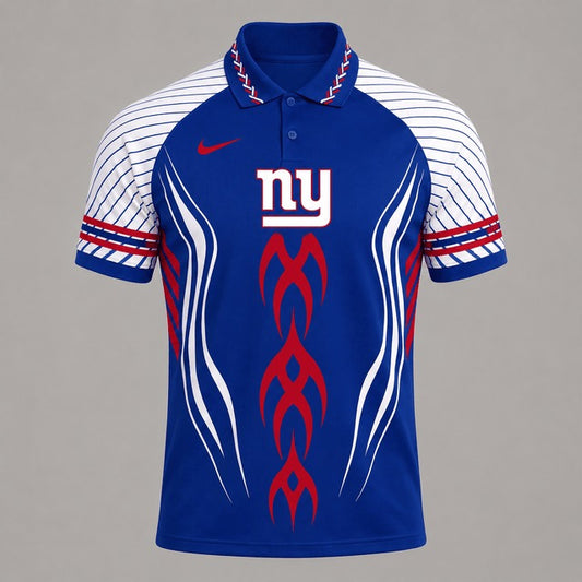 NYG Premium NFL Flame Stripe Athletic Polo Shirt