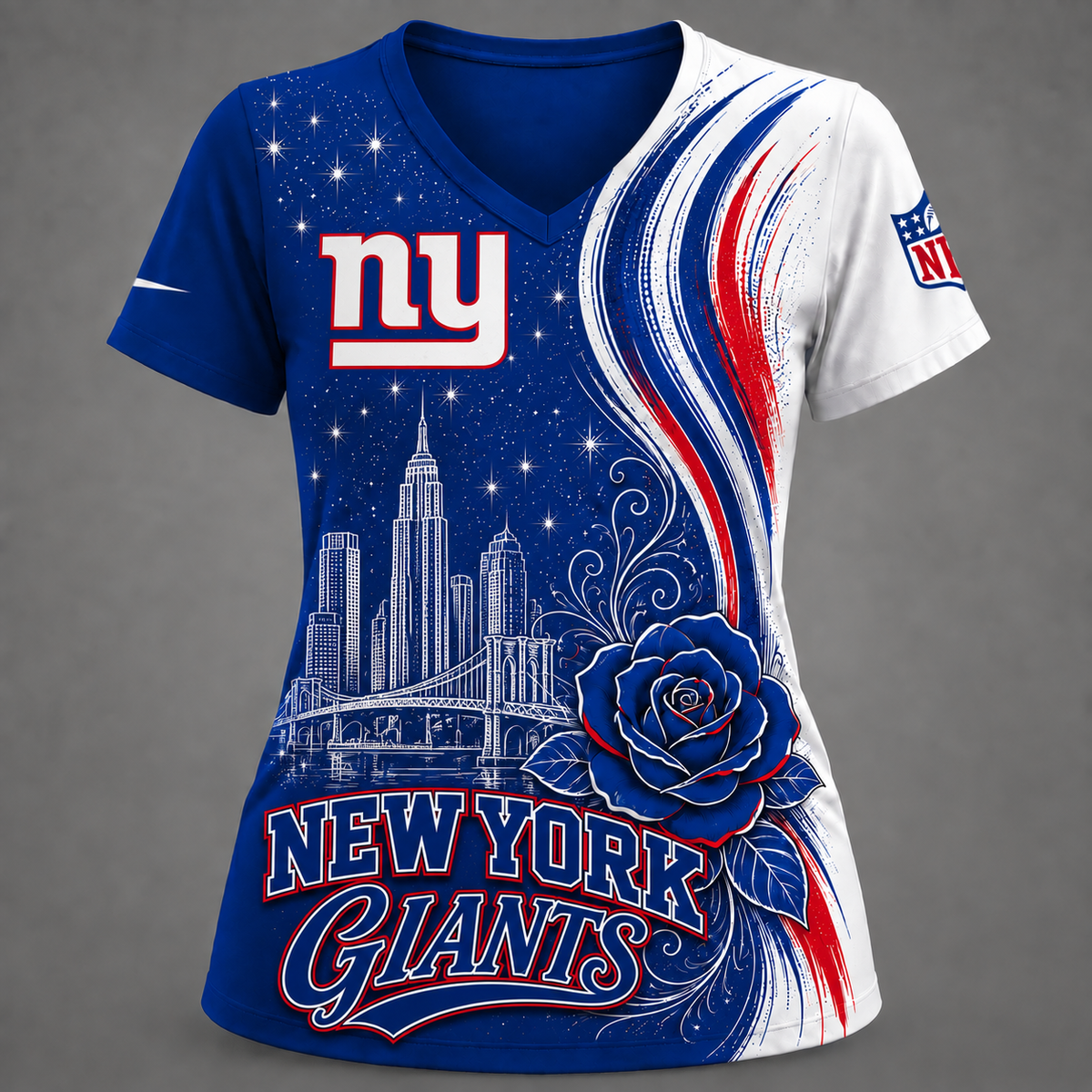 NYG Premium NFL Floral Skyline V-neck