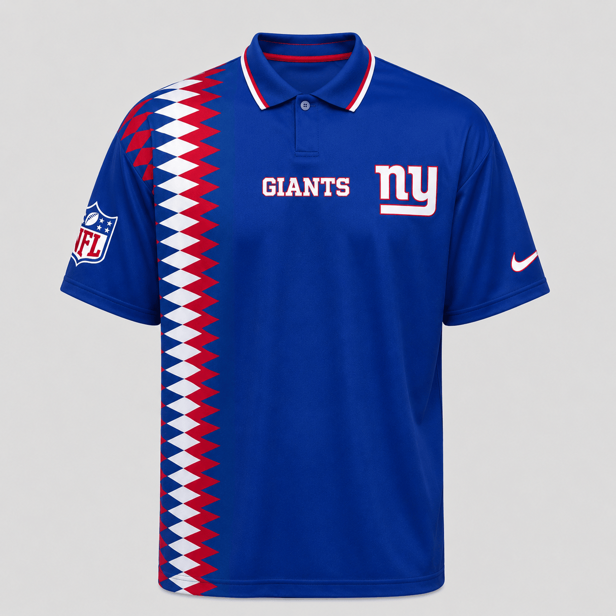 NYG Premium NFL Men’s Sporty Zigzag Stripe Polo Shirt