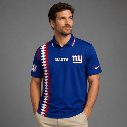 NYG Premium NFL Men’s Sporty Zigzag Stripe Polo Shirt