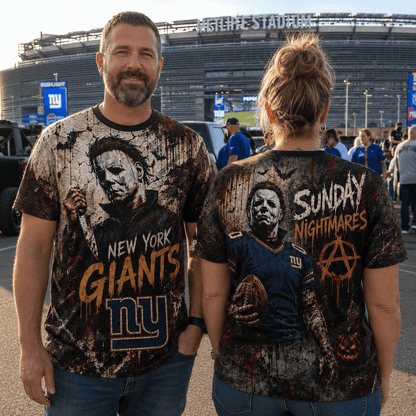 NYG Premium NFL Michael Myers Sunday Nightmares 3D T-Shirt For Horror Football Fans