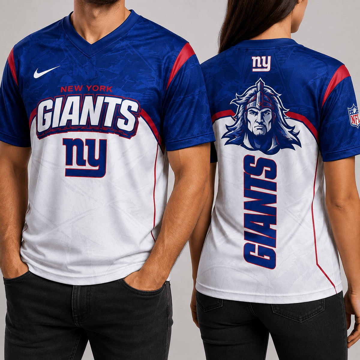 NYG Premium NFL Power Graphic 3D V-neck Shirt
