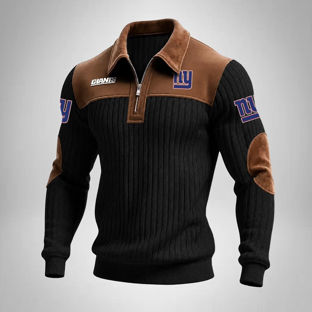 NYG x NFL Men‘s Suede Zip-up Polo Shirt