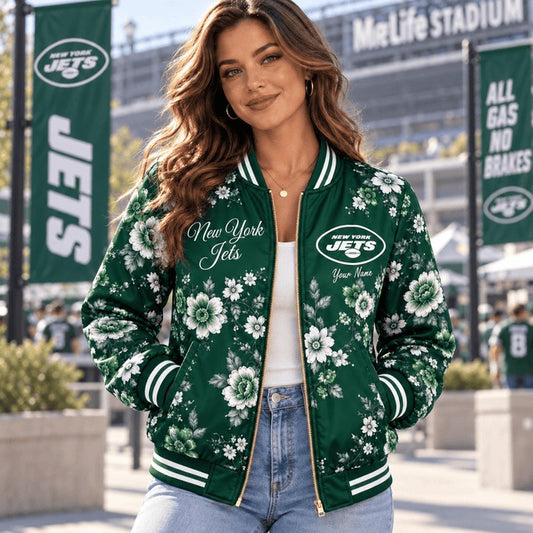 NYJ NFL Baseball Jacket Custom Name For Fan