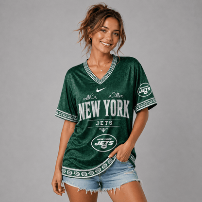NYJ Premium NFL Classic Floral Satin Shirt