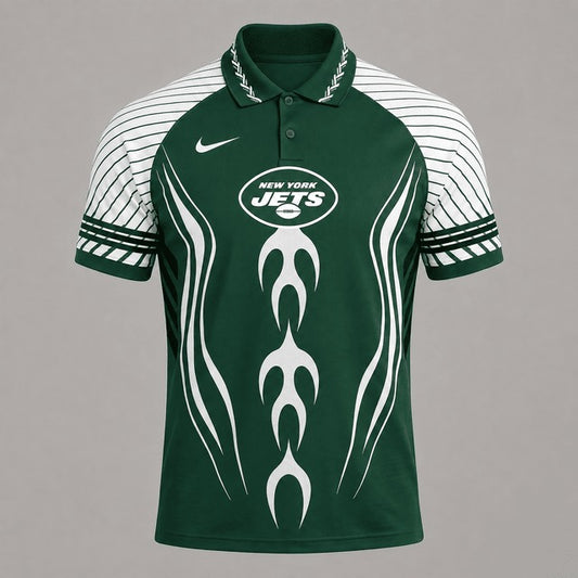 NYJ Premium NFL Flame Stripe Athletic Polo Shirt