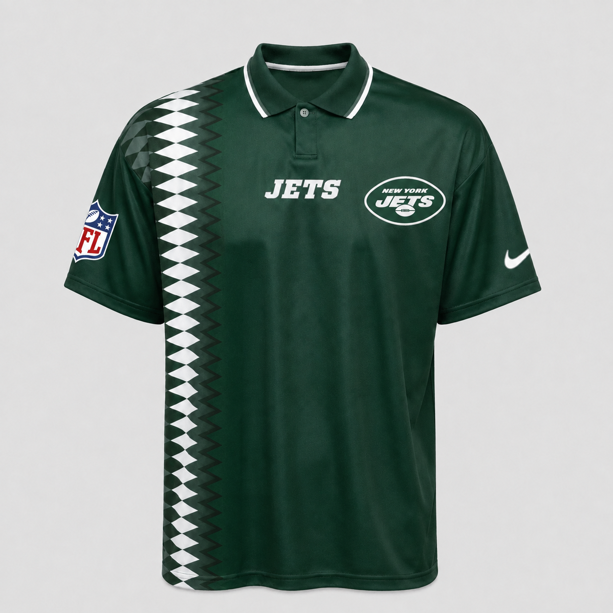 NYJ Premium NFL Men’s Sporty Zigzag Stripe Polo Shirt