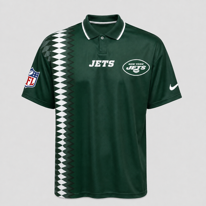 NYJ Premium NFL Men’s Sporty Zigzag Stripe Polo Shirt