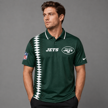 NYJ Premium NFL Men’s Sporty Zigzag Stripe Polo Shirt