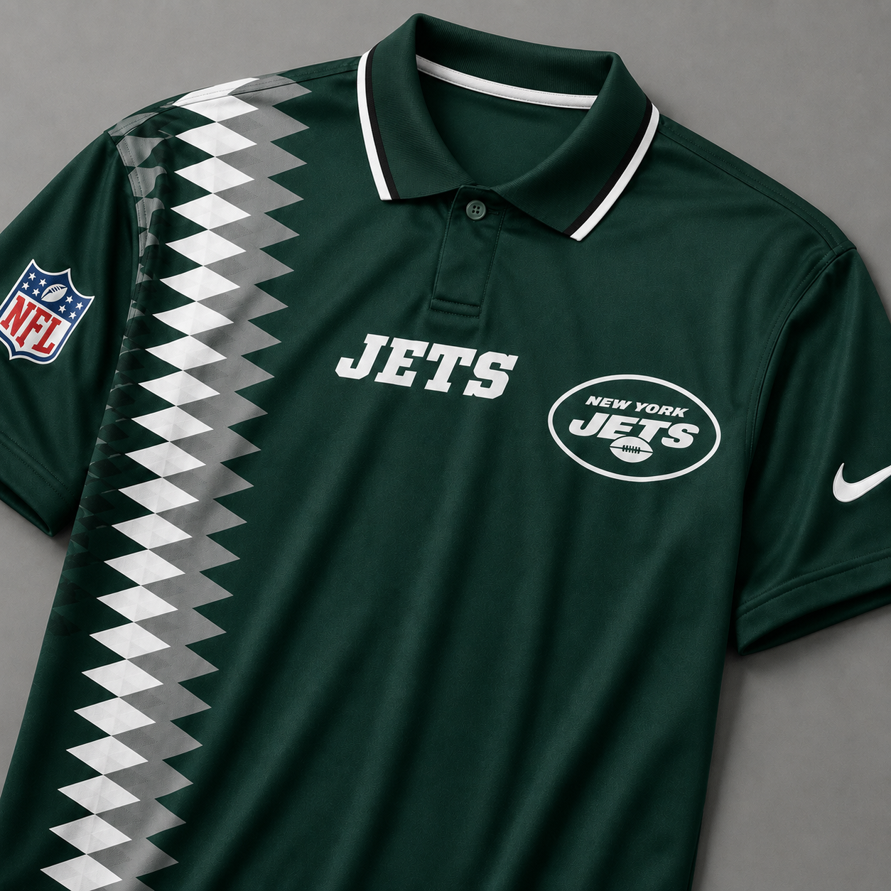 NYJ Premium NFL Men’s Sporty Zigzag Stripe Polo Shirt