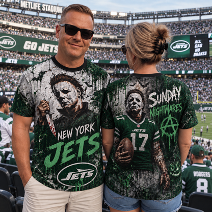 NYJ Premium NFL Michael Myers Sunday Nightmares 3D T-Shirt For Horror Football Fans