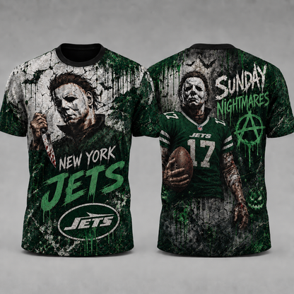 NYJ Premium NFL Michael Myers Sunday Nightmares 3D T-Shirt For Horror Football Fans