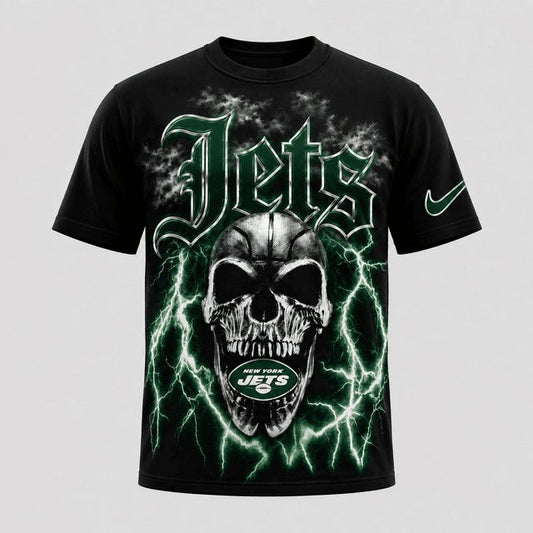 NYJ Premium NFL Premium Skull Lightning Graphic T-Shirt