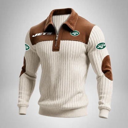 NYJ x NFL Men‘s Suede Zip-up Polo Shirt