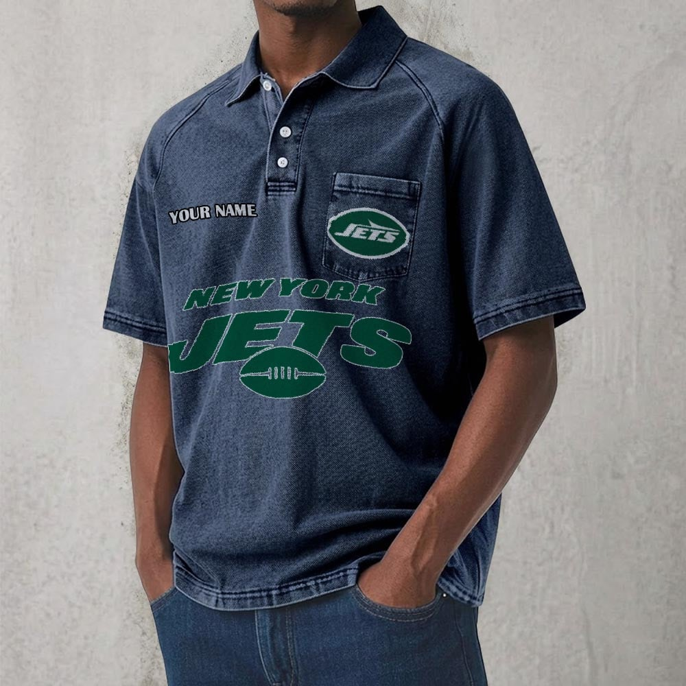 NYJ x NFL Men's Distressed Turn-Down Collar Polo DATND TANTD 250526