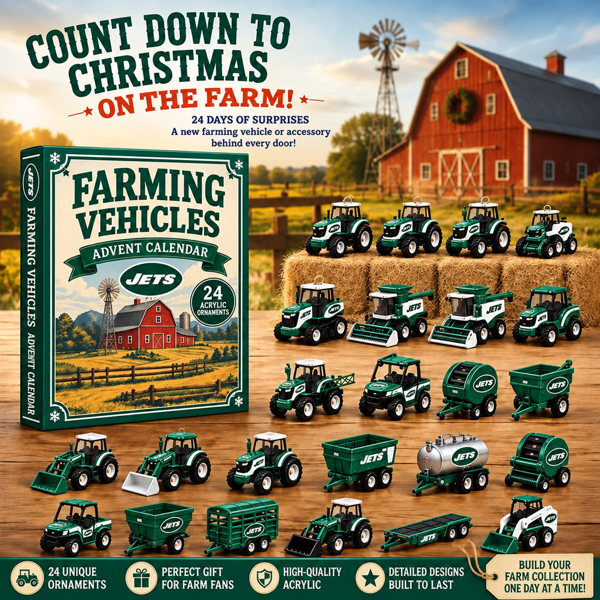 NYJ x NFL Personalized 24 Days Of Farming Vehicles Advent Calendar Blink Box