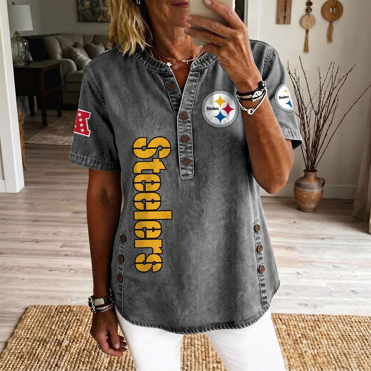 PIT x NFL Women’???s Denim Casual Tops DATND LBN 190526
