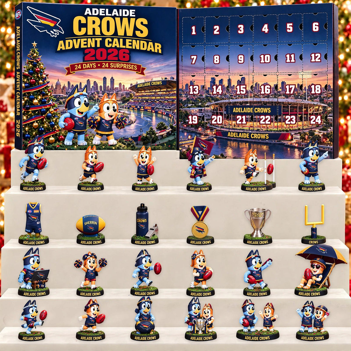 PREMIUM AFL X AC EXCLUSIVE PERSONALIZED JOURNEY BLUEY & BINGO 24 Days Of FOOTY Advent Calendar Gift For Fan Limited Edition