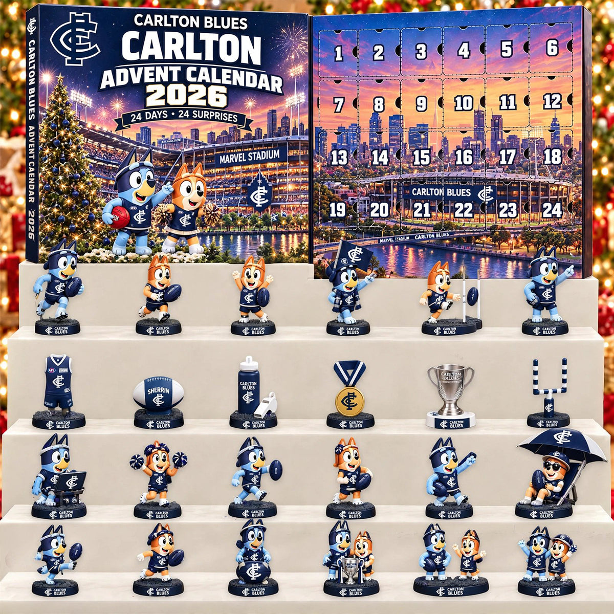 PREMIUM AFL X CAR EXCLUSIVE PERSONALIZED JOURNEY BLUEY & BINGO 24 Days Of FOOTY Advent Calendar Gift For Fan Limited Edition
