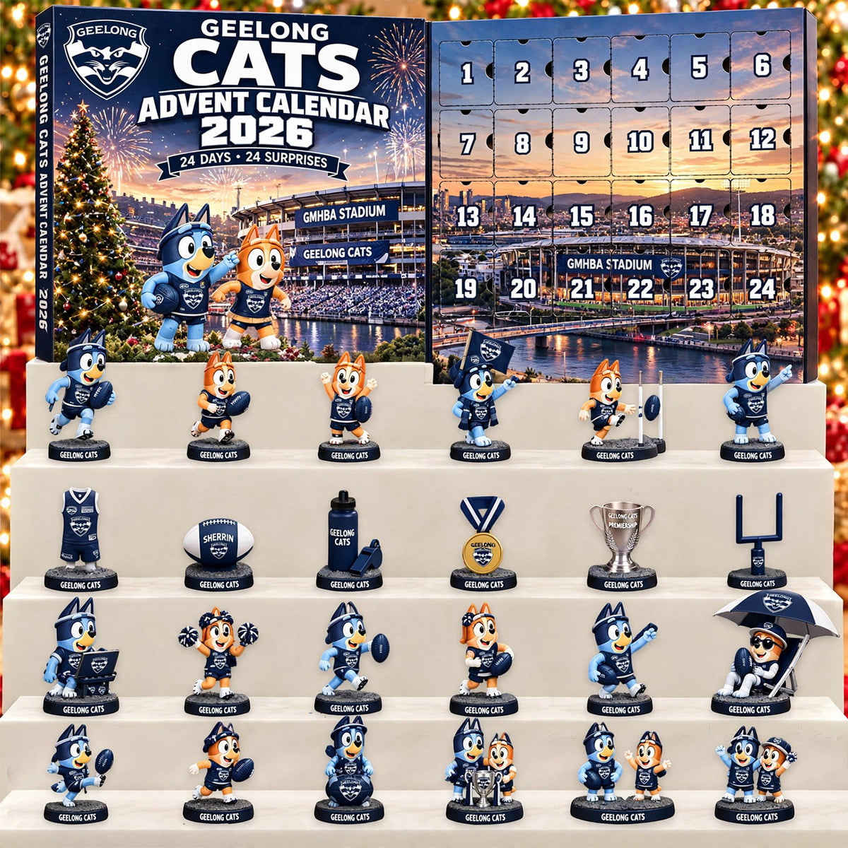 PREMIUM AFL X GEE EXCLUSIVE PERSONALIZED JOURNEY BLUEY & BINGO 24 Days Of FOOTY Advent Calendar Gift For Fan Limited Edition