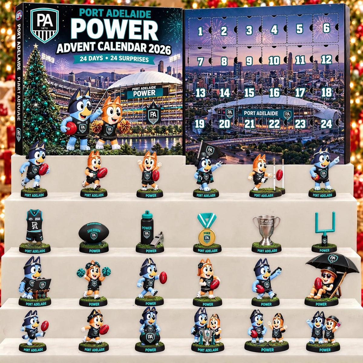 PREMIUM AFL X PA EXCLUSIVE PERSONALIZED JOURNEY BLUEY & BINGO 24 Days Of FOOTY Advent Calendar Gift For Fan Limited Edition