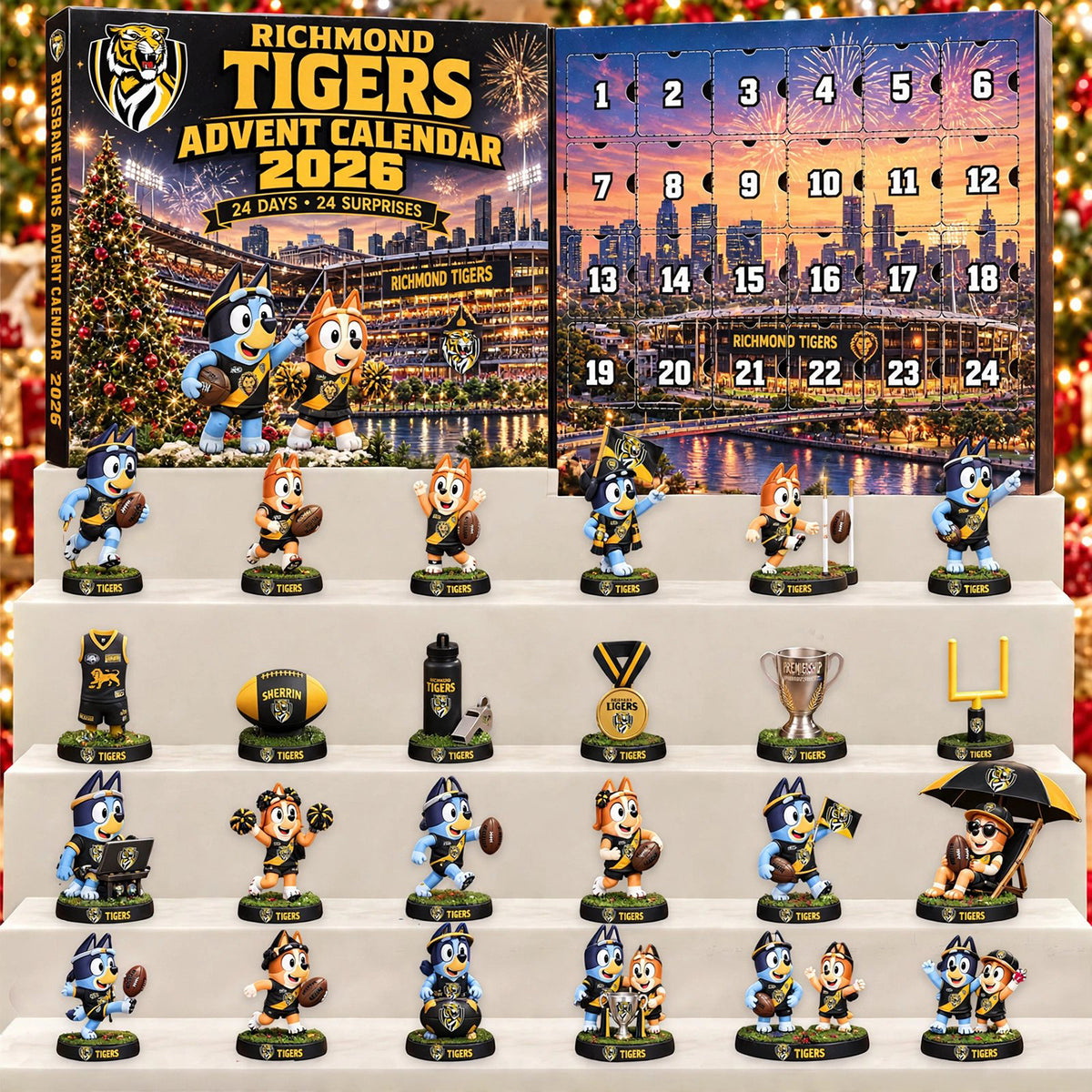 PREMIUM AFL X RT EXCLUSIVE PERSONALIZED JOURNEY BLUEY & BINGO 24 Days Of FOOTY Advent Calendar Gift For Fan Limited Edition