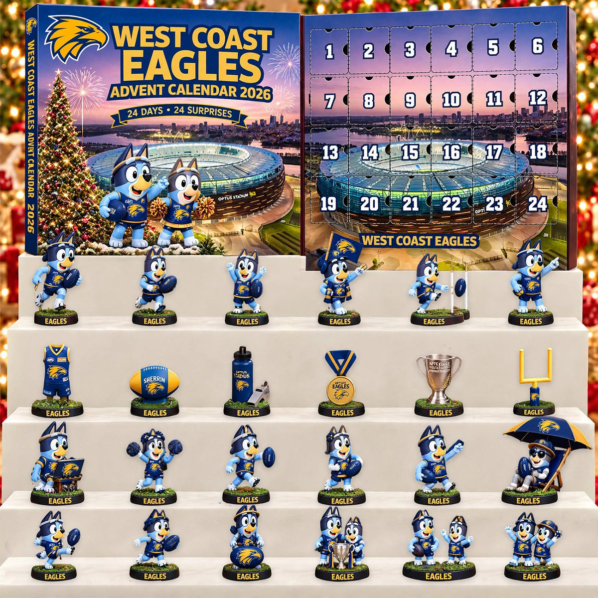 PREMIUM AFL X WCE EXCLUSIVE PERSONALIZED JOURNEY BLUEY & BINGO 24 Days Of FOOTY Advent Calendar Gift For Fan Limited Edition