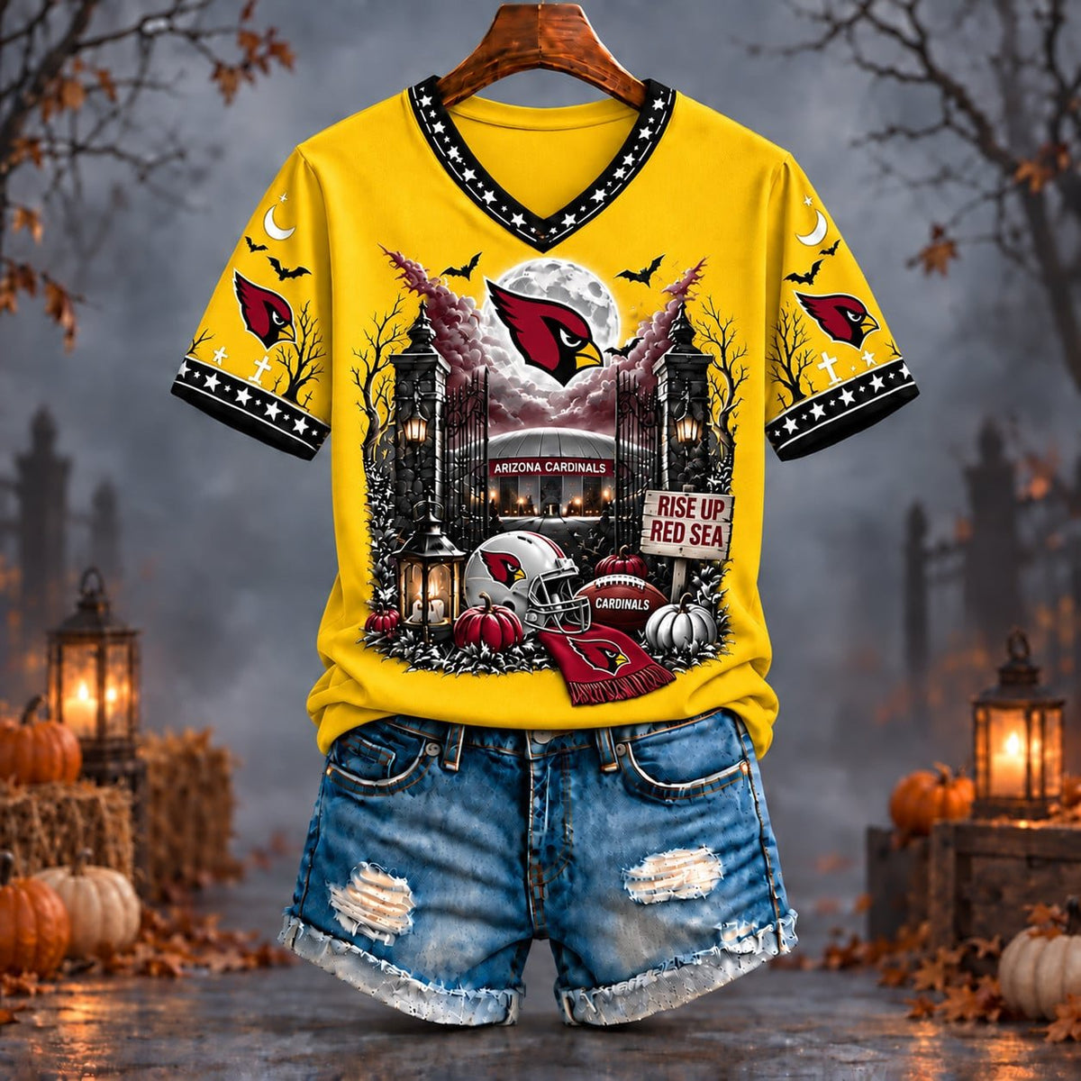 PREMIUM NFL X ARI EXCLUSIVE SPOOKY NIGHT VNECK- TSHIRT LIMITED EDITION
