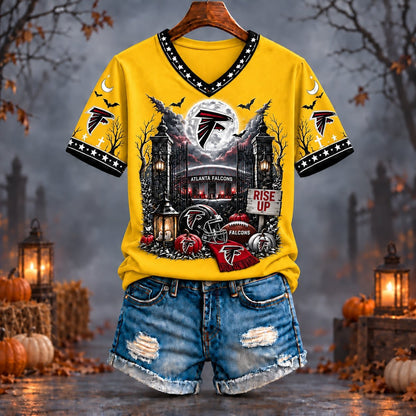 PREMIUM NFL X ATL EXCLUSIVE SPOOKY NIGHT VNECK- TSHIRT LIMITED EDITION