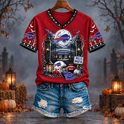 PREMIUM NFL X BUF EXCLUSIVE SPOOKY NIGHT VNECK- TSHIRT LIMITED EDITION