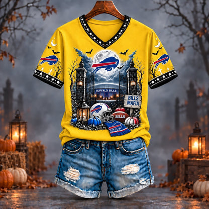 PREMIUM NFL X BUF EXCLUSIVE SPOOKY NIGHT VNECK- TSHIRT LIMITED EDITION