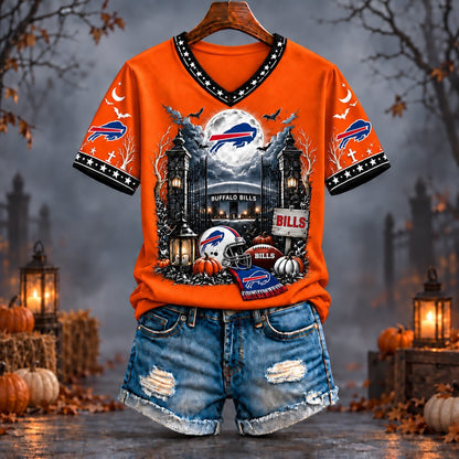 PREMIUM NFL X BUF EXCLUSIVE SPOOKY NIGHT VNECK- TSHIRT LIMITED EDITION