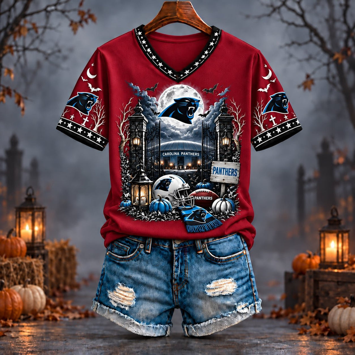 PREMIUM NFL X CAR EXCLUSIVE SPOOKY NIGHT VNECK- TSHIRT LIMITED EDITION