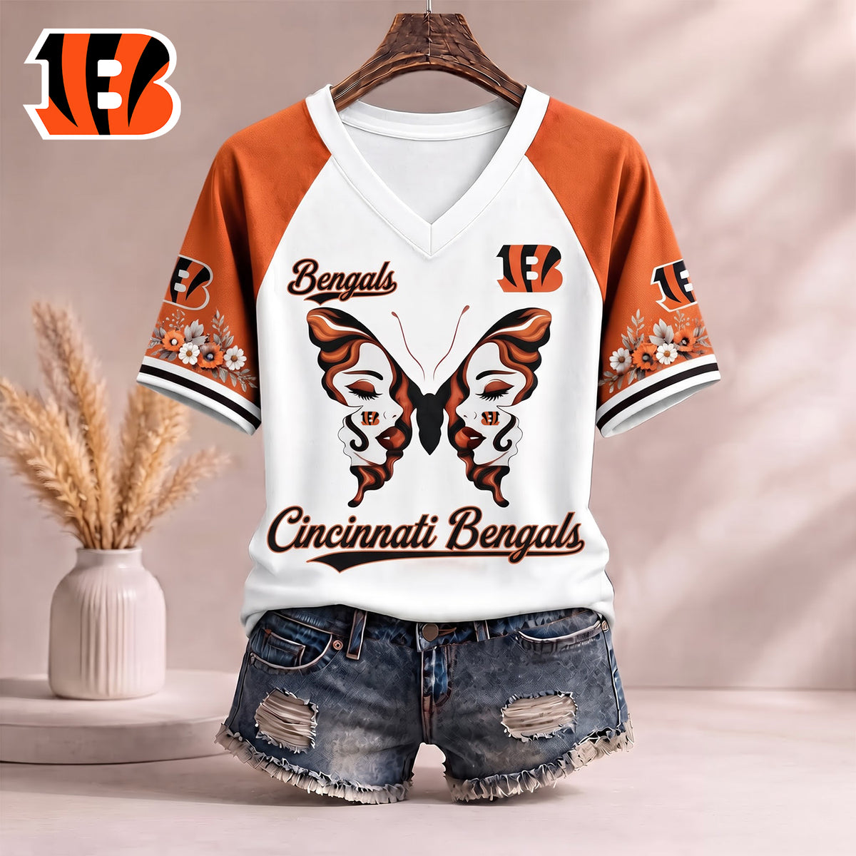 PREMIUM NFL X CIN EXCLUSIVE Butterfly Wings V-Neck Shirt V3 Limited Edition